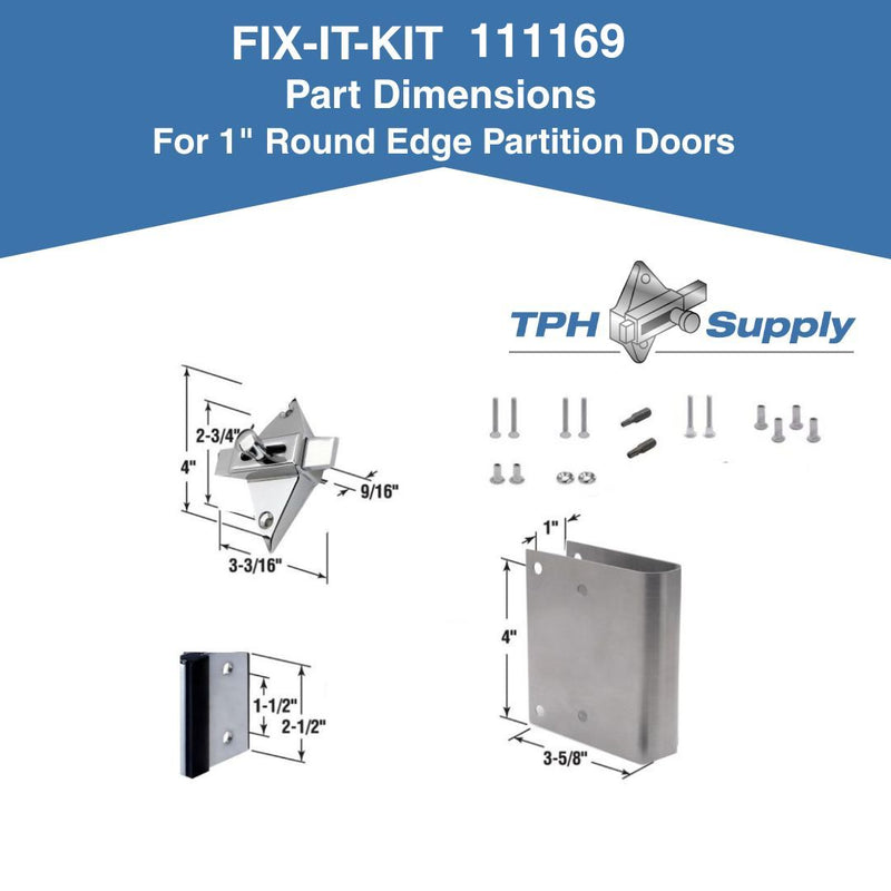 FIX-IT-KIT - Bathroom Partition Door Converts Concealed Latch To Slide Latch Operation Outswing - Round Edge - 111169