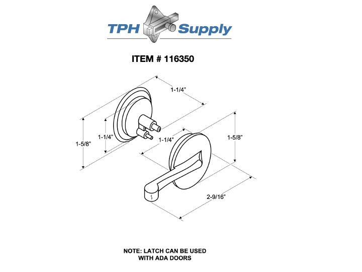 Chrome Plated, Handicap Concealed Latch Assembly With Center Screw - ADA Compliant -116350