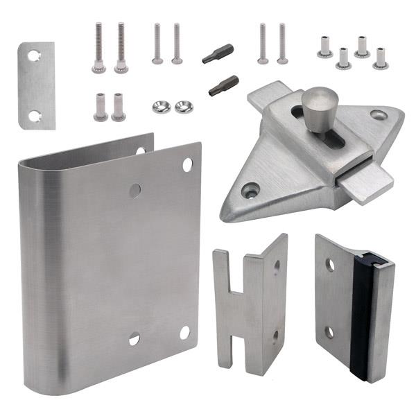 FIX-IT-KIT - Restroom Stall Door Satin Stainless Steel Converts Concealed Latch to Slide Latch Operation Inswing 411168