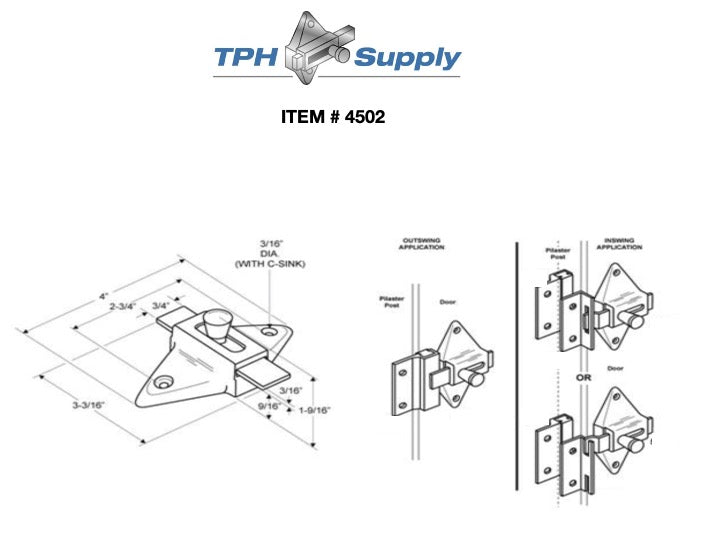 Satin Cast Stainless Steel, Surface Mounted Slide Latch - 4502