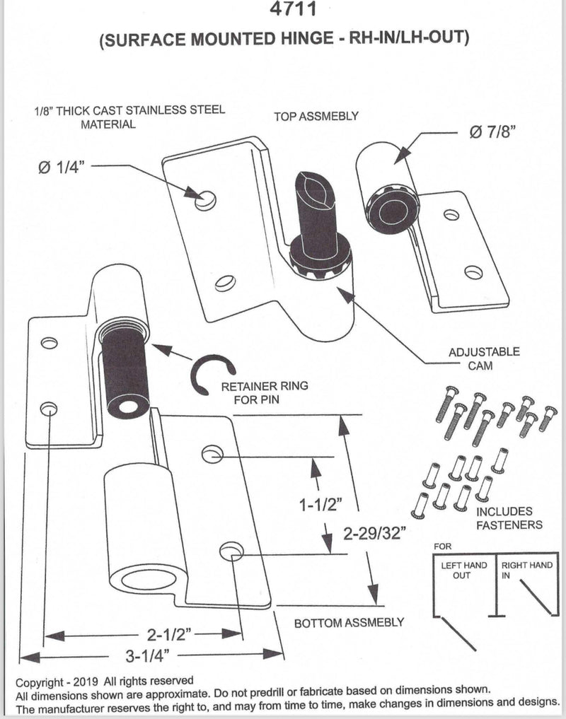 Stainless Steel Satin, Surface Mounted Door Hinges - 4711