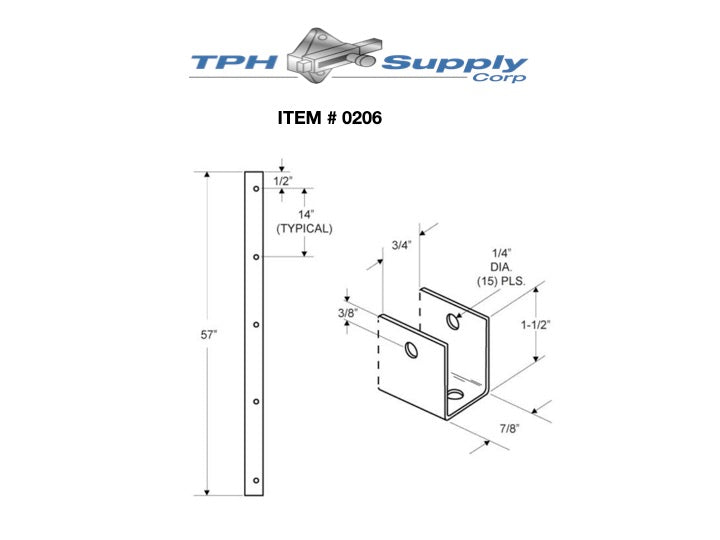 Stamped Stainless Steel, 57" Full Length "U" Bracket For 3/4" Material - 0206